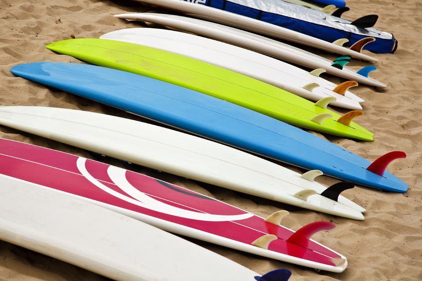 Colorful surf boards on the beach surfboard