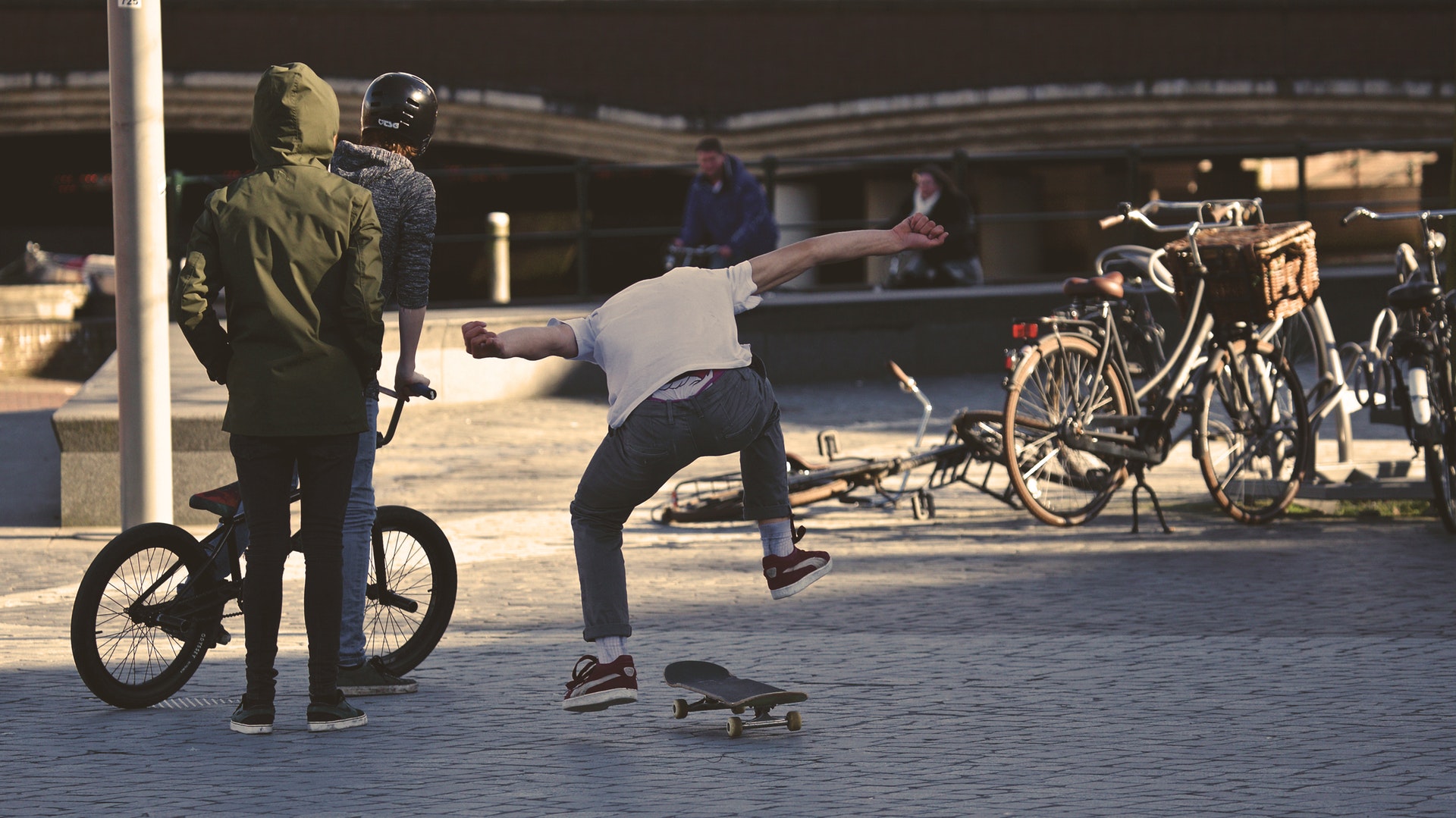 Skater with Bikers